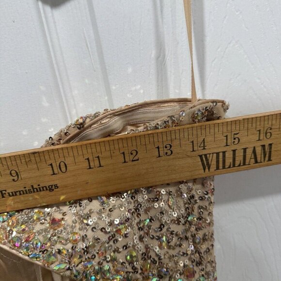 La Femme Gold Dress Flare Sequence Bling Prom Wedding Size 6 Fancy Luxury Pretty - Picture 15 of 15